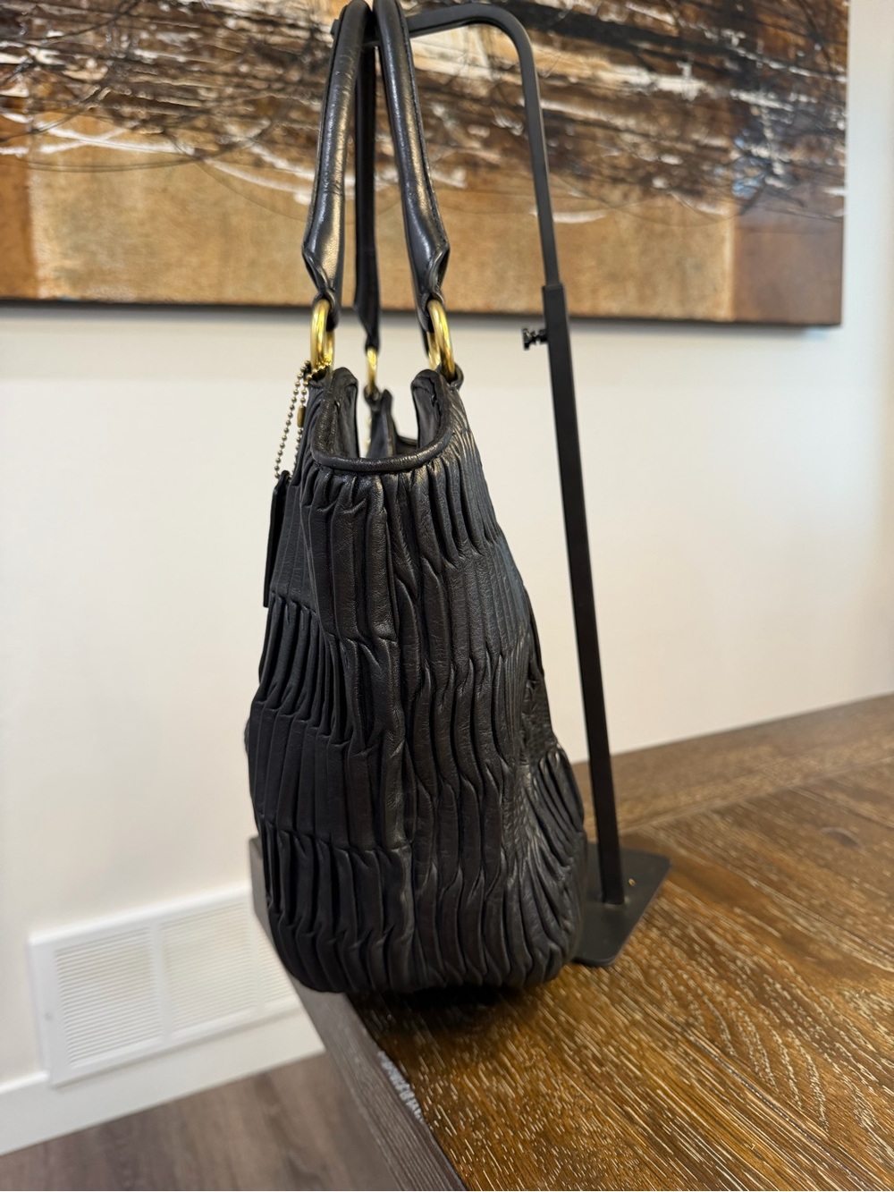 Coach Ashley Black Gathered Leather Shoulder Bag with Brass Accent F23928 - Picture 6 of 10